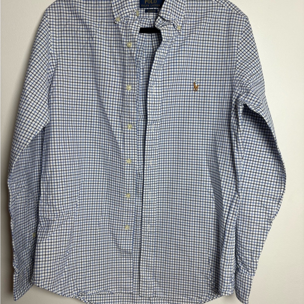 Ralph Lauren Men's Blue and White Checkered Shirt